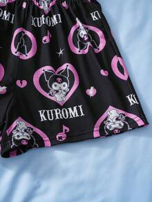 HELLO KITTY AND FRIENDS | SHEIN Bộ đồ ngủ ngắn tay và quần short họa tiết hoạt hình dành cho bé gái tuổi teen - màu đen - Xem 9