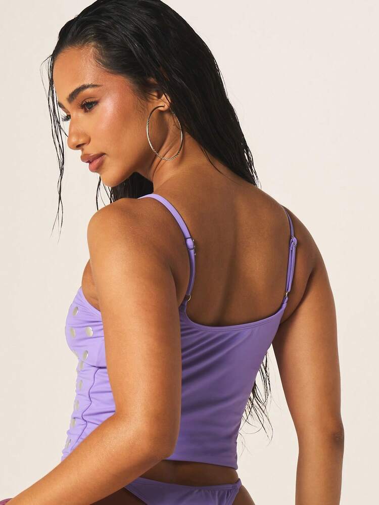 MISSGUIDED Beach Lavender Studded Tankini Set With Circular Metal Eyelet Detailing Two Piece Swimwear With Tank Top And High Rise Bottom