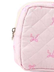 1pc Pink Bow Pattern Women's Sanitary Napkin Pouch, Makeup Bag, Bohemian Style - Multicolor - View 6
