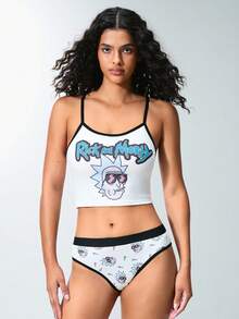 Rick and Morty X SHEIN Women's Cartoon Print Camisole & Panty Set - White - View 3