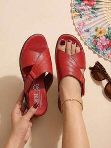 Huarache De Piel Dama Cómodo Ligero  Cruzado Suave Confort - Rojo - Ver 1