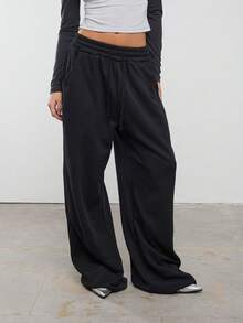 COUREZ Oversized Wide Leg Washed Joggers Y2K Vintage - Black - View 6