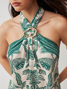 Soleia 女士热带印花露背上衣和裤子两件套，度假海滩风 - 彩色 - 查看 5