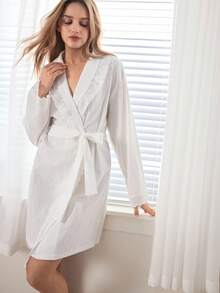 Ocili Women's Hollow Embroidered Ruffle Hem Loose Robe - White - View 2
