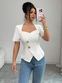 Elenzga Una camisa de verano elegante y con estilo para el transporte de las mujeres - Albaricoque - Ver 5