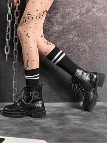 Sugerpunk 女士时尚摩托车靴，甜美酷炫侧拉链战斗靴，户外徒步时尚踝靴 - 黑色 - 查看 5
