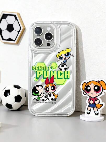 THE POWERPUFF GIRLS X SHEIN The Powerpuff Girls Soccer Phone Case, Clear Soft TPU Protective Cover, 3D Water Ripple Texture, Camera Lens Protection, "Penalty Punch" Print, Cute Cartoon Sports Design, Shockproof Protective Cover, Daily Use & Birthday Gift For Girls & Cartoon Fans, Compatible With IPhone 11/12/13/14/15/16/17 Pro Max, , Phone Accessories, Quick Ship