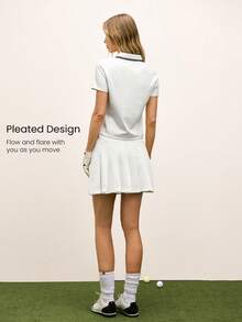 GLOWMODE 丝滑凉爽触感，UPF 50+ 防晒，吸汗速干，内置短裤，侧拉链口袋，后腰袢带，褶裥后摆设计，迷你高尔夫裙，适合高尔夫、网球、匹克球等运动，日常休闲穿着。 - 白色 - 查看 2