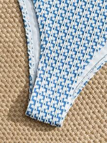 Swim Vcay 2pcs Textured Halter Neck Tie Bikini Set, Spring/Summer - Blue and White - View 11