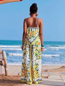 Travachic Bộ đồ 2 mảnh dành cho nữ, gồm áo hai dây vạt lệch và quần ống rộng in hoa, thích hợp mặc hàng ngày hoặc đi nghỉ mát, mang phong cách nhiệt đới, bohemian, miền Tây, họa tiết vẹt nhiệt đới, phù hợp cho kỳ nghỉ hè, trang phục đi biển cho nữ. - Nhiều màu - Xem 3