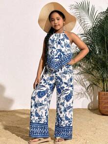 SHEIN Setelan 2 Potong untuk Remaja Perempuan: Atasan Tube Crop Motif Leopard dan Rok Mini Berlapis dengan Detail Ruffle, Set Kasual Serbaguna untuk Liburan Musim Panas. - MultiWarna - View 7