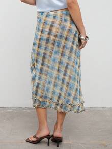 COUREZ Falda midi transparente de talle bajo con detalle de volante en el bajo - Azul - Ver 3