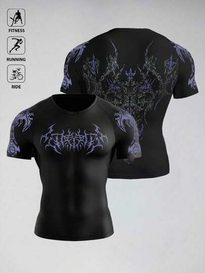 Manfinity Sport Polished 男士哥特图案圆领休闲百搭日常穿着及运动短袖T恤