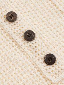 EMERY ROSE Deep V-Neck Button Casual Short Sleeve Top - Apricot - View 6