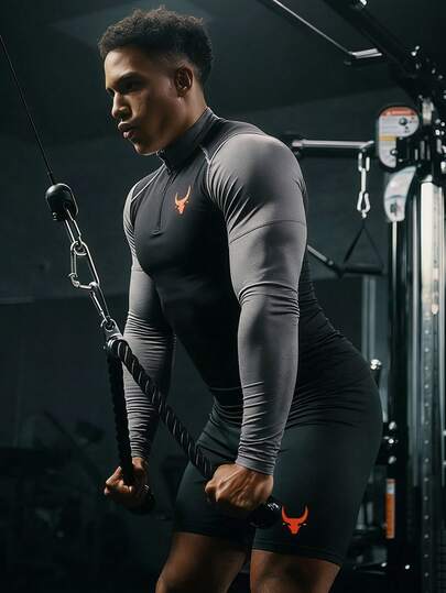 Manfinity Sport PWRUP 男士撞色拼接长袖上衣和短裤运动套装