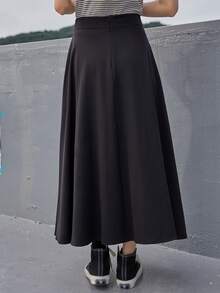 DAZY Solid Long Flare Skirt,Ruffle Fall - Black - View 2