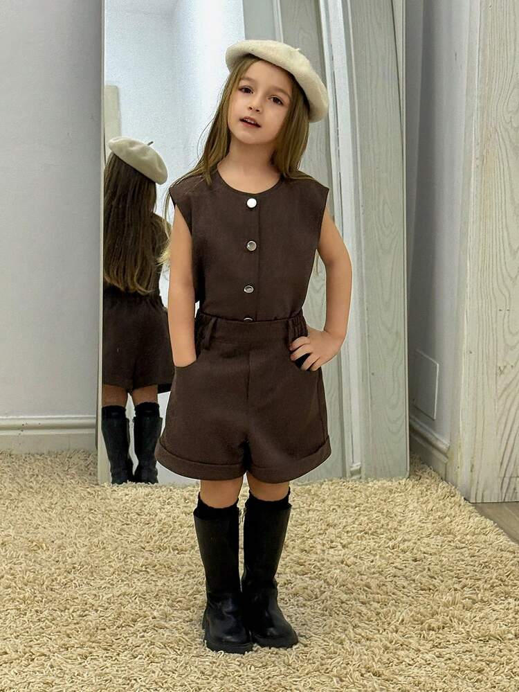 Young Girls Denim Vest & Shorts Fashion Korean 2 Pieces Shirt Set Summer