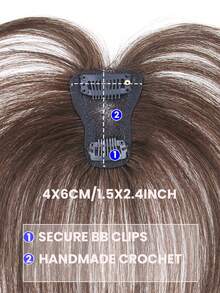 Invisible Swiss Net Hair Piece Straight Topper Brown With Bangs Virgin Human Hair Topper Women's Elegant Handmade Topper Hairpiece Adds Volume & Covers Gray Hair - S2 - View 2