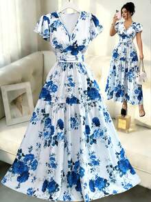 GlowEve 新款女式连帽袖口及腰部抽绳设计梭织印花优雅修身度假风连衣裙 - 彩色 - 查看 4