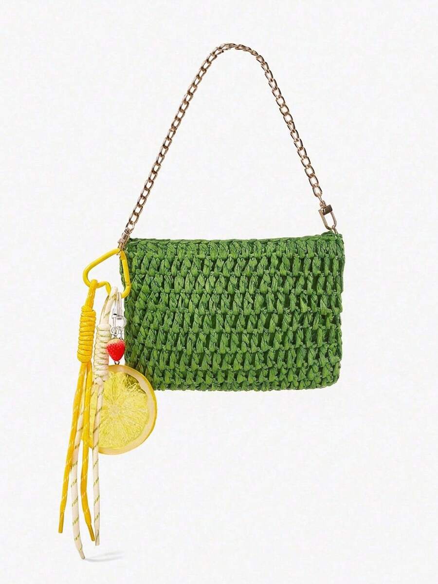 Viva Strut Borse a mano da donna, borse di paglia, alla moda, eleganti, semplici, personalizzate, perfette per spiaggia, vacanza, estate, mare. Ideali per vacanze al mare, viaggi, shopping e accessori per la vacanza (la borsa non contiene pendenti) - Verde chiaro - Visualizzare 1