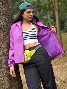 In My Nature 女士拉链口袋休闲多功能日常户外长袖雨衣 - 玫紅色 - 查看 4