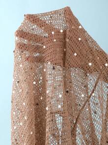 Swim SXY 女士镂空亮片露背吊带休闲沙滩罩衫 - 杏色 - 查看 7