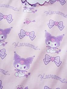 HELLO KITTY AND FRIENDS | SHEIN 少女卡通印花荷叶边短袖上衣和裤子睡衣套装 - 淺粉色 - 查看 4