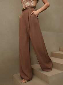 Anewsta Petite Spring/Summer Petite Office Lady Pleated Suit Pants - Coral Pink - View 3