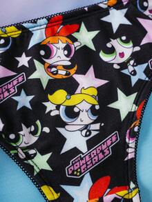 THE POWERPUFF GIRLS X SHEIN 3件套女士卡通印花舒适丁字裤 - 彩色 - 查看 3