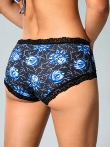 Rick and Morty X SHEIN 3pcs Women's Lace Trim Black Series Panties, Dark Style - Black - View 2