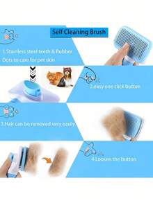 Pet Grooming Brush Massage Deshedding Tool One Button Self Cleaning Design Ergonomic Handle For Cats Dogs Reduces Shedding Home Use Travel Friendly - Grey - View 2