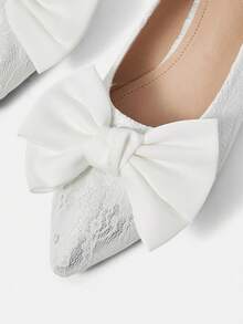 CUCCOO HITCHD 女士平底尖头花卉网纱蝴蝶结套脚休闲舒适乐福鞋 - 白色 - 查看 10