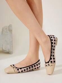 CUCCOO CHICEST 方头乐福鞋，软底网布拼接搭扣，时尚优雅百搭舒适平底杏色鞋 - 杏色 - 查看 8