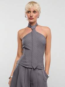 COUREZ PINSTRIPE HALTER NECK WITH TIE DETAIL - Multicolor - View 6