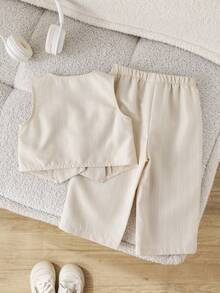 Bubblio Baby Girl Casual Sleeveless Top And Pants Set, Spring/Summer - Khaki - View 3