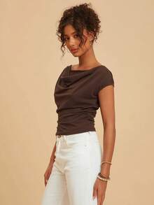 Travachic 女士优雅纯色蕾丝拼接T恤，夏季休闲度假套装，适合夏季假期、春假、派对、海滩、春季、情人节、女士情人节礼物、狂欢节服装，优雅时尚，墨西哥风情波西米亚风上衣，领口饰有蕾丝花边 - 彩色 - 查看 7