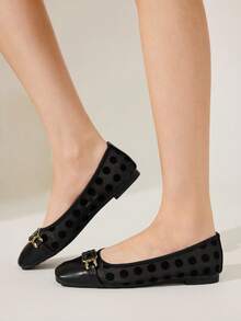 CUCCOO CHICEST Square Toe Loafers, Soft Sole Mesh Strap Fashionable Elegant Versatile Comfortable Slip-On Apricot Flat Shoes - Black - View 5