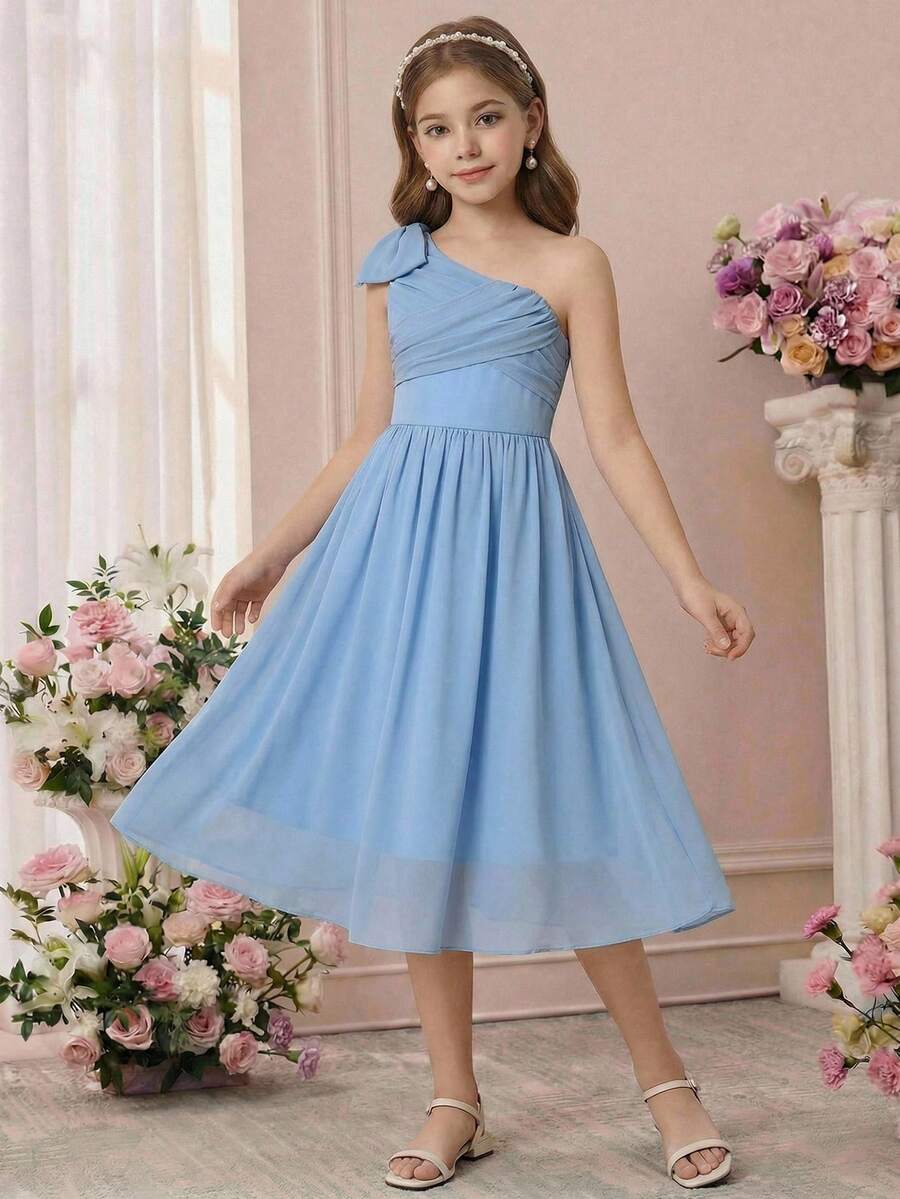 Pitira Đầm dự tiệc bằng chiffon cổ vuông sang trọng, dễ thương dành cho bé gái tuổi teen, thích hợp tham dự dạ hội, đám cưới, tiệc tùng và các sự kiện. - Màu xanh lam - Xem 1