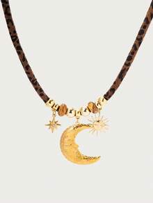Glisma Elegant Moon, Sun, Star Beaded Pendant Necklace, Fashionable Design, Great Gift For Women,Outfits, Old Money,Metallic/Texture,Gemstone,For Mom/Women/Girl/Mother,Premium,Vintage,Classy Old Money,Outfits,Classy,Metallic/Texture,Vintage,Elegant,For Mom/Women/Girl/Mother,Gemstone,Heart,Valentine's Day,Gold,Easter,Travel/Beach/Vacation,Boho,Grunge - Gold - View 8