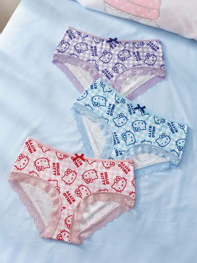 HELLO KITTY AND FRIENDS | SHEIN Women's Cartoon Print Bow Decor Casual Briefs
