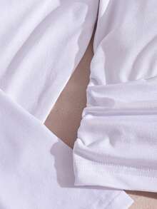 Sparklyn 少女休闲百搭日常修身短款印花针织衫+弹力直筒裤套装，适合日常通勤、上学和运动穿着 - 藍白色 - 查看 4