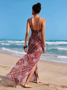 Travachic Women's Casual Halter Neck Cashew Print Beach Cover Up Dress - Multicolor - View 2