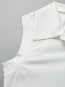 Franclia 优雅百搭翻领半拉链针织白色连体衣，女士春夏度假沙滩连体衣 - 白色 - 查看 5