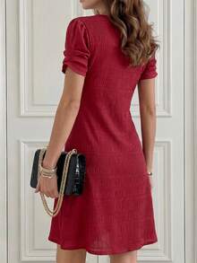 Miaspire Women's Summer Dress With Notched V-Neck And Short Sleeves - Burgundy - View 2