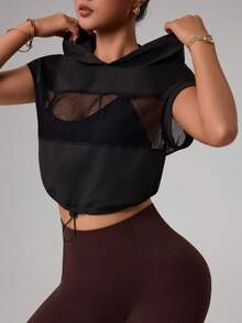 Dewbera Hollow-Out Patchwork Cropped Sweatshirt Sweatshirt - Black - View 4