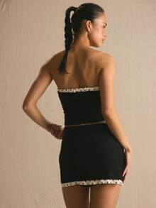 MUSERA Polka Dot Detail Tailored Bandeau Top Only Spring Summer Cosy Cute Daily Girly Vacation Sunlight Social - Black - View 6