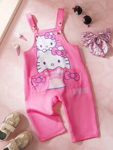 HELLO KITTY AND FRIENDS | SHEIN 1件女婴休闲宽松印花背带裤 - 粉色 - 查看 1