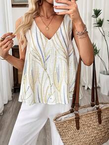 EMERY ROSE Women's Retro V-Neck Sleeveless Sequin Tank Top, Fashion Summer - White - View 8