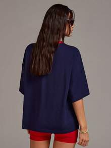 Athîral 女士字母和图案印花圆领落肩休闲宽松T恤 - 彩色 - 查看 3