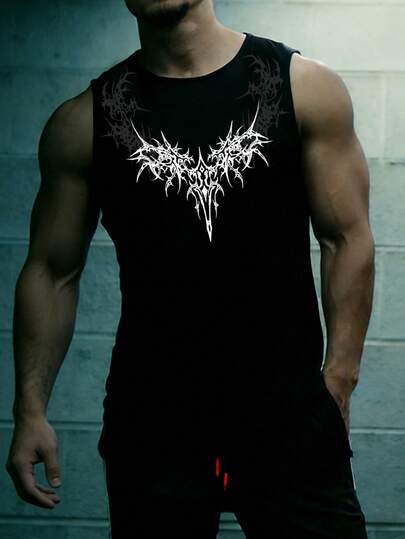 Manfinity Sport PWRUP Men's Cross Print Gothic Pattern Casual Versatile Daily Wear & Sports T-Shirt